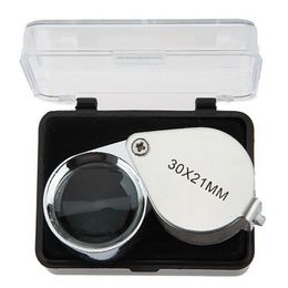 Wholesale 30x21mm Jeweller Loupe Portable Jewellery Magnifying Glass Metal Folding Magnifier with Plastic Storage Box W7227