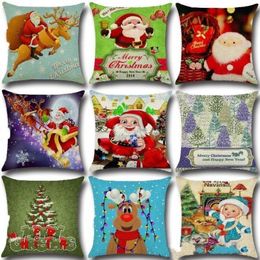 Linen Merry Christmas Cushion Cover Xmas Square Throw Pillow Case For Home Mr Reindeer Decorateive Cushion Cover