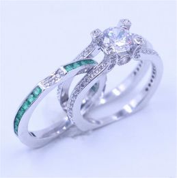 choucong Female Jewellery Green 5A Zircon Cz ring Pure Silver Women Engagement Wedding Band Ring Sz 5-11 Gift