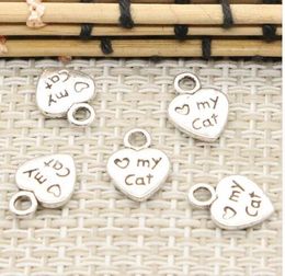 500Pcs/lot alloy Heart Love My Cat Paw Charms Antique silver Charms Pendant For necklace Jewelry Making findings 12x9mm