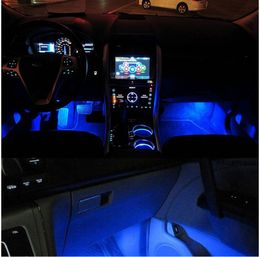 New Blue 4 Em 1 12v 4 X 3 Led Interior Do Carro Luz Decorativa Atmosfera Lampada De Luz Na Caixa Varejo
