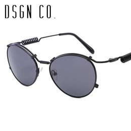 DSGN CO. Gothic Steampunk Sunglasses For Men And Women Metal Frame Round Punk Fashion Sun Glasses 10 Colors UV400