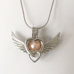 18KGP Heart Love Angle Wings Locket Cage Pendant Mounting For DIY Pearl Gem Beads Bracelet Charms Necklace Pendant Fitting P153