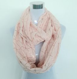 Metallic Gold Silver Print Ring Scarf Europe Fashion Womens Navy Pink Grey Shiny Bronzing Silver Infinity Scarves