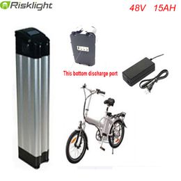 Bottom discharge 48V 15AH electric bike battery 750W BMS 48v bike lithium battery power Aluminum case with charger and BMS