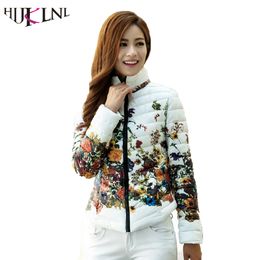 Winter Jacket Slim Padded Cotton Parkas HIJKLNL 2018 Women Flower Coats Plus Size Zipper Outerwear Woman printing Clothing LW229