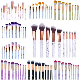 10pcs/set Kabuki Brushes Professional Makeup Brushes Marbling Handle Eye Shadow Eyebrow Marble Makup Brush Tools Makeup Brushes Set 9 Colours