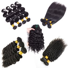 9A Virgin Unprocessed Straight Body Wave Human Hair Brazilian Kinky Curly Hair Weaves Bundles Malaysian Peruvian Water Deep Wave Hair Wefts