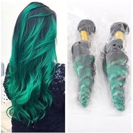 Loose Wave #1B/Green Ombre Peruvian Virgin Human Hair Bundles Deals Dark Rooted Green Ombre Human Hair Weaves Extensions 3Pcs Lot