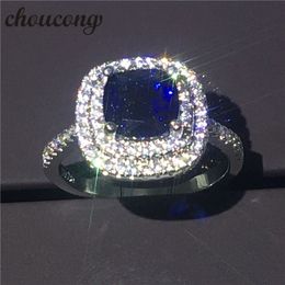 choucong New Luxury cushion cut 8mm Blue Diamonique zircon Jewellery 925 sterling silver Anniversary Wedding Band Ring For Women