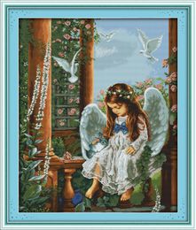 Love angel girl garden decor paintings , Handmade Cross Stitch Embroidery Needlework sets counted print on canvas DMC 14CT /11CT