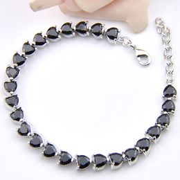 Luckyshine Halloween Gift Heart Black Onyx Gemstone Silver Tennis Bracelets Bangles 5 mm Zircon For Women Party Bracelets