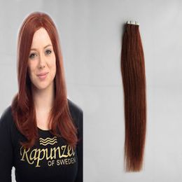 100g Tape In Human Hair Extensions Straight 40pcs Bundles Weaves PU Tape On Hair Extensions #33 Dark Auburn Brown