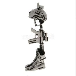 Wholesale stainless steel personality American military shoe-gun carved bone box necklace funeral cremation ashes Jewellery pendant