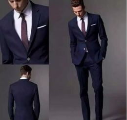 Custom Made Dark Navy Blue Men Suit 2018 Fashion Groom Suit Wedding Suits For Men Slim Fit Groom Tuxedos For Best Man(Jacket+Pants)