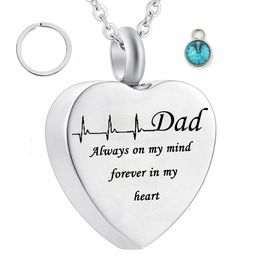 On the electrocardiogram Charm Cremation Jewellery Keepsake Memorial Urn Birthstone crystal Necklace dad Pendant Keychain with Fill Kit