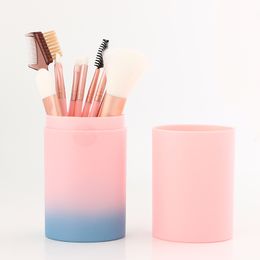 Gradient Color Pro 12pcs Makeup Brushes Set with round case Cosmetic Powder Foundation Eyeshadow Eyeliner Brush Kits Make Up dropship
