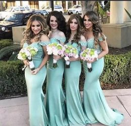 Off the Shoulder Lace Mermaid Bridesmaid Dresses 2017 New Mint Lace Top Maid Of Honour Gowns Summer Beach Wedding Guest Dresses Custom Made