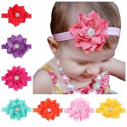 new fashion Lotus Flower Rhinestone headbands baby girls Flower Hair band kids Accessories 13 colors