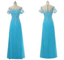 Blue Lace Mother of the Bride Groom Dresses Plus size Real Photo Chiffon Jewel Neck Hollow Back Cheap Long Evening Formal Gowns 2018