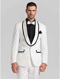 Brand New White Men Wedding Tuxedos High Quality Groom Tuxedos Shawl Lapel One Button Men Blazer 2 Piece Suit(Jacket+Pants+Tie+Girdle)2036