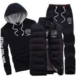 AmberHeard Fashion Winter Sporting Suit Men Set Hoodie+Vest+Pants Sportswear 3 Piece Sweatshirt Coat Tracksuit S Clothes