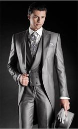 Groom Wear Groomsmen One Button Groom Morning Style Peak Lapel Men Suits Wedding/Prom/Dinner Best Man Blazer(Jacket+Pants+Tie+Vest)