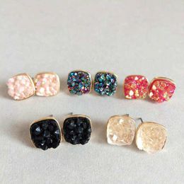 Jewelry Imitated Austrian Crystal Druzy Geometric Earrings Studs Irregular Shape Stud Earring Alloy Charms Ear Accessories Jewelry For Women