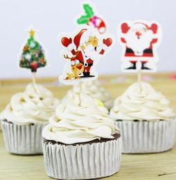 Christmas Cupcake Topper Paper Santa Claus Xmas Tree Cake Topper Christmas Festival Home Decoration Party Supplies