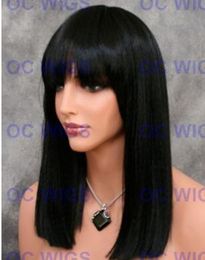 Jet Black Shoulder Length Flat Straight Full Synthetic Hair Wig WBDC 1