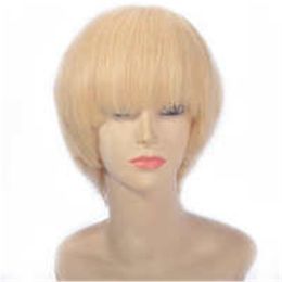 Brazilian Blonde Lace Front Wigs Natural Hairline 613 Short Human Hair Straight Wig with Bangs