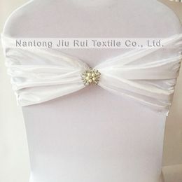 Freeing Shipping 20pcs Fashion and Romantic White Organza Pleated Chair Sash With Brooch Chair Band For Decor