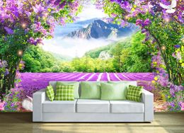 Custom 3d Photo Mural Wallpaper Lavender flower vine TV Backdrop papel de parede 3D Wallpaper For Living room Wall Papers Home Decor