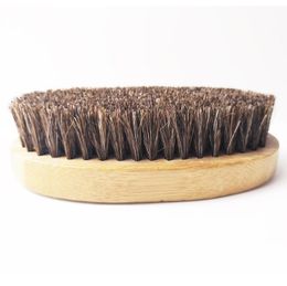 Boar Hair Bristle Beard Moustache Brush Military Hard Round Wood Handle Anti-static Peach Comb Hairdressing Tool LX3910