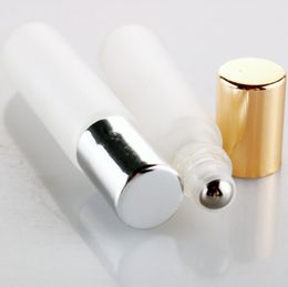 10ml Empty Frosted Glass Essential Oil Roll On Bottles With Stainless steel Roller Free Shipping LX3035