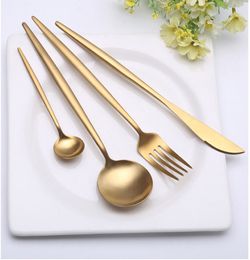 Hot Sale 4 Pcs/set Pure Gold European Dinnerware Knife 304 Stainless Steel Western Cutlery Kitchen Food Tableware Dinner Sets