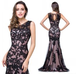 2024 Black Appliques Lace Evening Gowns Mermaid Sheer Neck Tulle Gothic Prom Dresses Vestidos De Novia Tallas Grandes Bruidsjurken HY4208