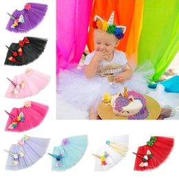 9 Color Girls Ins Unicorn Tutu Skirt Hair Accessory Sets 2018 New Summer Lace Bow Flower Decoration Short Skirt Kids Dress 1 6years