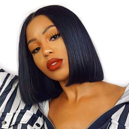 short blunt cut bob wig for black women with preplucked hairline brazilian remy hair short lace front human hair wigs