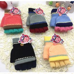 Kids Knitted Fingerless Gloves Colours Match Half Fingers For Boys And Girls With Cover Up Wholesale