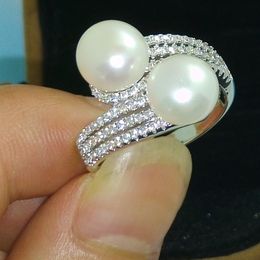 Fashion Jewellery Brand Jewellery Pearl Gem 5A Zircon stone 925 Sterling silver Wedding band Ring Sz 5-10 Free shipping