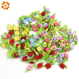 100PCS/Lot Small DIY Satin Ribbon Roses Flower Appliques Scrapbooking Sewing Handmade For Home Wedding Party Craft Decoration