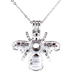 Silver Bumble Bee Insect Oil Diffuser Locket Women Aromatherapy Beads Pearl Oyster Cage Necklace Pendant-Boutique gift