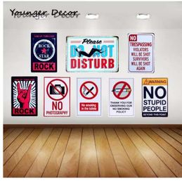 Warning No Stupid People Metal Signboard No Photography Smoking In The Toilets Wall Art Painting Plate Rock Star Tin Sign YA105