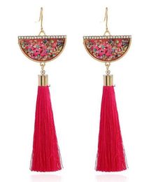 new Hot Bohemian national style rice ball tassel twine long earrings women metal fan tassel temperament earrings fashionable personality pop