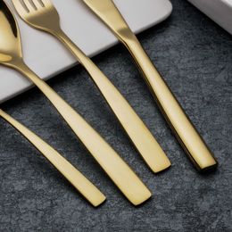 Hot sell Portugal pointed tail cutlery knife and fork spoon Hotel 304 stainless steel western tableware The white handle golden flatware set