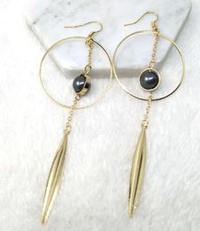 Hot Style Vintage earring pin personality geometric large circle lobes long style fringed earrings pearl earrings classic chic exquisite