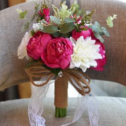 Artificial Wedding Bridal Bouquets Handmade Flowers Rhinestone Rose Wedding Supplies Bride Holding Brooch Engagement De Noiva In S268i