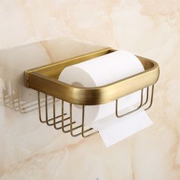 Accessories Antique Vintage Brass Tissue Basket Wall Mounted Toilet Paper Holder Bathroom Shower Storage