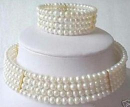 Stuning New 6-7mm White Pearl Necklace Bracelet set